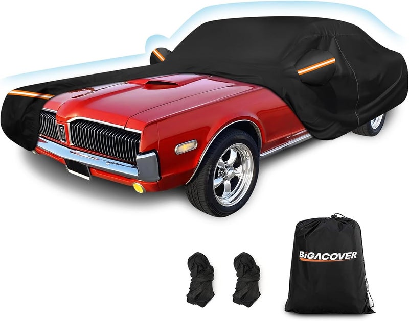 BIGACOVER Car Cover for Mercury Cougar 1967-1973,1980-1997, Waterproof 210D Oxford Cloth and Cotton Cover Outdoor Car Cover with Zipper Windproof Heavy Duty All Weather - Image 1